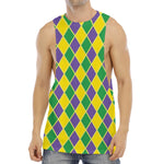 Purple Green And Yellow Mardi Gras Print Men's Muscle Tank Top