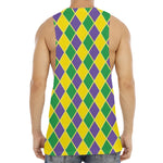 Purple Green And Yellow Mardi Gras Print Men's Muscle Tank Top