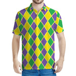 Purple Green And Yellow Mardi Gras Print Men's Polo Shirt