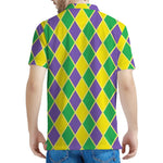 Purple Green And Yellow Mardi Gras Print Men's Polo Shirt