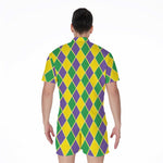Purple Green And Yellow Mardi Gras Print Men's Rompers