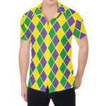 Purple Green And Yellow Mardi Gras Print Men's Shirt
