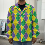 Purple Green And Yellow Mardi Gras Print Men's Shirt Jacket