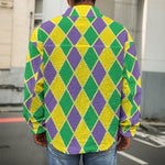 Purple Green And Yellow Mardi Gras Print Men's Shirt Jacket