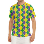 Purple Green And Yellow Mardi Gras Print Men's Short Sleeve Rash Guard