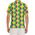 Purple Green And Yellow Mardi Gras Print Men's Short Sleeve Rash Guard