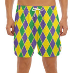 Purple Green And Yellow Mardi Gras Print Men's Split Running Shorts