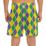 Purple Green And Yellow Mardi Gras Print Men's Split Running Shorts