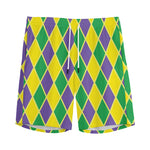 Purple Green And Yellow Mardi Gras Print Men's Sports Shorts