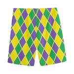 Purple Green And Yellow Mardi Gras Print Men's Sports Shorts