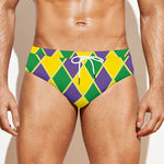 Purple Green And Yellow Mardi Gras Print Men's Swim Briefs