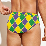 Purple Green And Yellow Mardi Gras Print Men's Swim Briefs