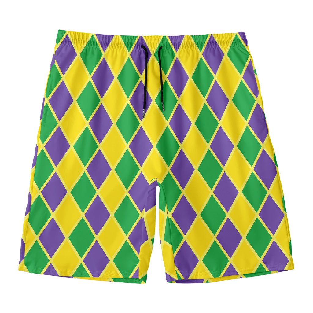 Purple Green And Yellow Mardi Gras Print Men's Swim Trunks