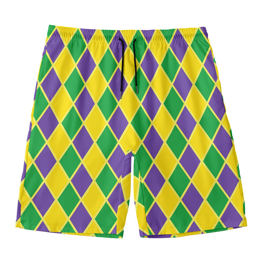 Purple Green And Yellow Mardi Gras Print Men's Swim Trunks