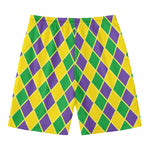 Purple Green And Yellow Mardi Gras Print Men's Swim Trunks