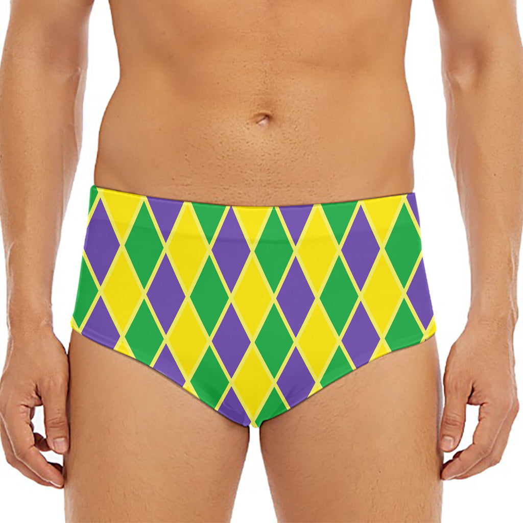 Purple Green And Yellow Mardi Gras Print Men's Triangle Swim Briefs