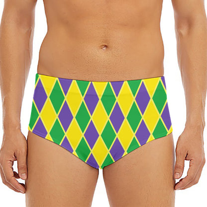 Purple Green And Yellow Mardi Gras Print Men's Triangle Swim Briefs