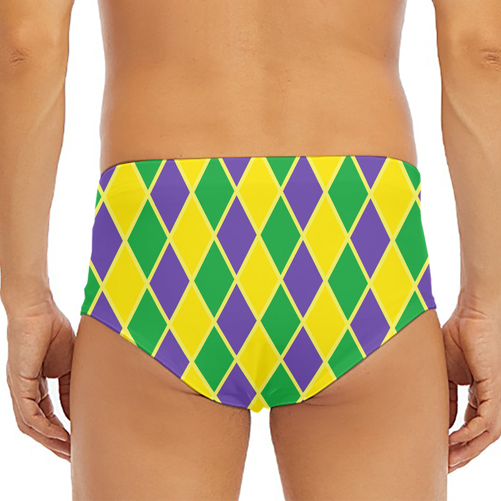 Purple Green And Yellow Mardi Gras Print Men's Triangle Swim Briefs