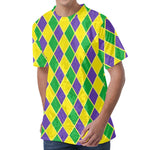 Purple Green And Yellow Mardi Gras Print Men's Velvet T-Shirt