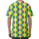 Purple Green And Yellow Mardi Gras Print Men's Velvet T-Shirt