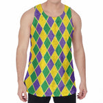 Purple Green And Yellow Mardi Gras Print Men's Velvet Tank Top