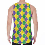 Purple Green And Yellow Mardi Gras Print Men's Velvet Tank Top