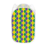 Purple Green And Yellow Mardi Gras Print Mesh Laundry Hamper