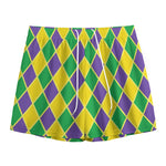 Purple Green And Yellow Mardi Gras Print Mesh Shorts