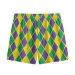 Purple Green And Yellow Mardi Gras Print Mesh Shorts