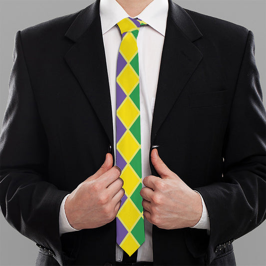 Purple Green And Yellow Mardi Gras Print Necktie
