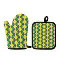 Purple Green And Yellow Mardi Gras Print Oven Mitt And Pot Holder Set