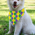 Purple Green And Yellow Mardi Gras Print Over The Collar Dog Bandana