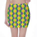 Purple Green And Yellow Mardi Gras Print Pencil Mini Skirt