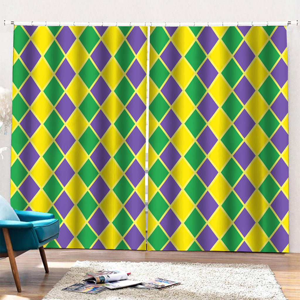 Purple Green And Yellow Mardi Gras Print Pencil Pleat Curtains