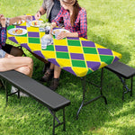 Purple Green And Yellow Mardi Gras Print Picnic Table Cover