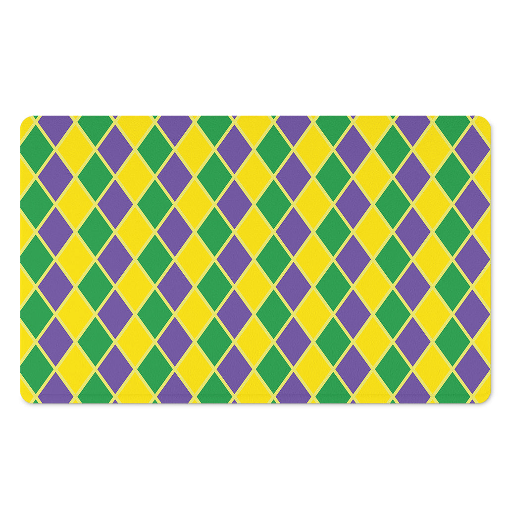 Purple Green And Yellow Mardi Gras Print Polyester Doormat