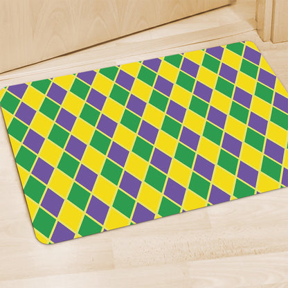Purple Green And Yellow Mardi Gras Print Polyester Doormat