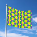 Purple Green And Yellow Mardi Gras Print Polyester Flag