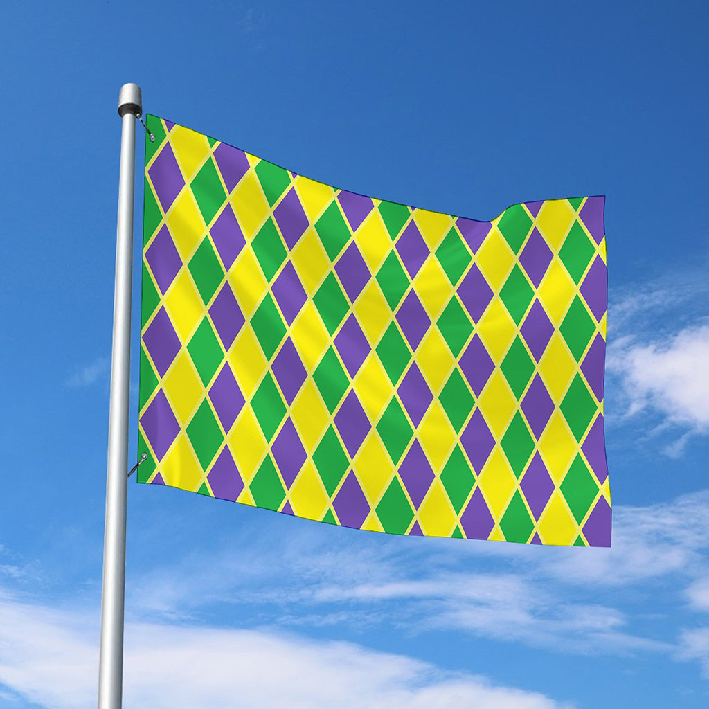 Purple Green And Yellow Mardi Gras Print Polyester Flag