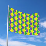 Purple Green And Yellow Mardi Gras Print Polyester Flag
