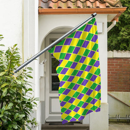 Purple Green And Yellow Mardi Gras Print Polyester Flag