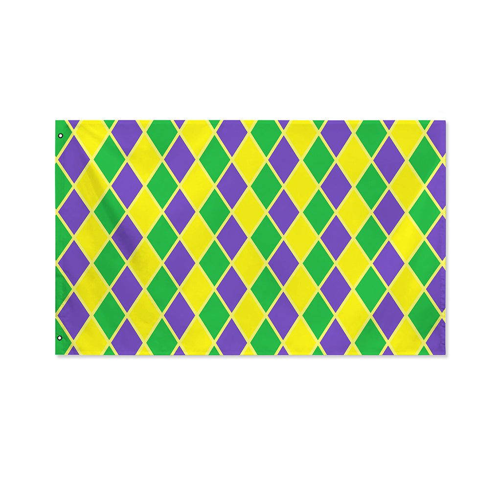 Purple Green And Yellow Mardi Gras Print Polyester Flag