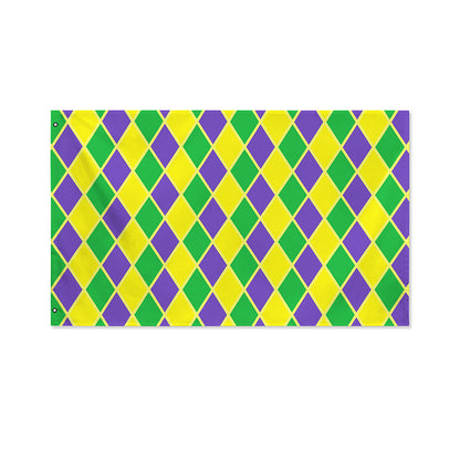 Purple Green And Yellow Mardi Gras Print Polyester Flag