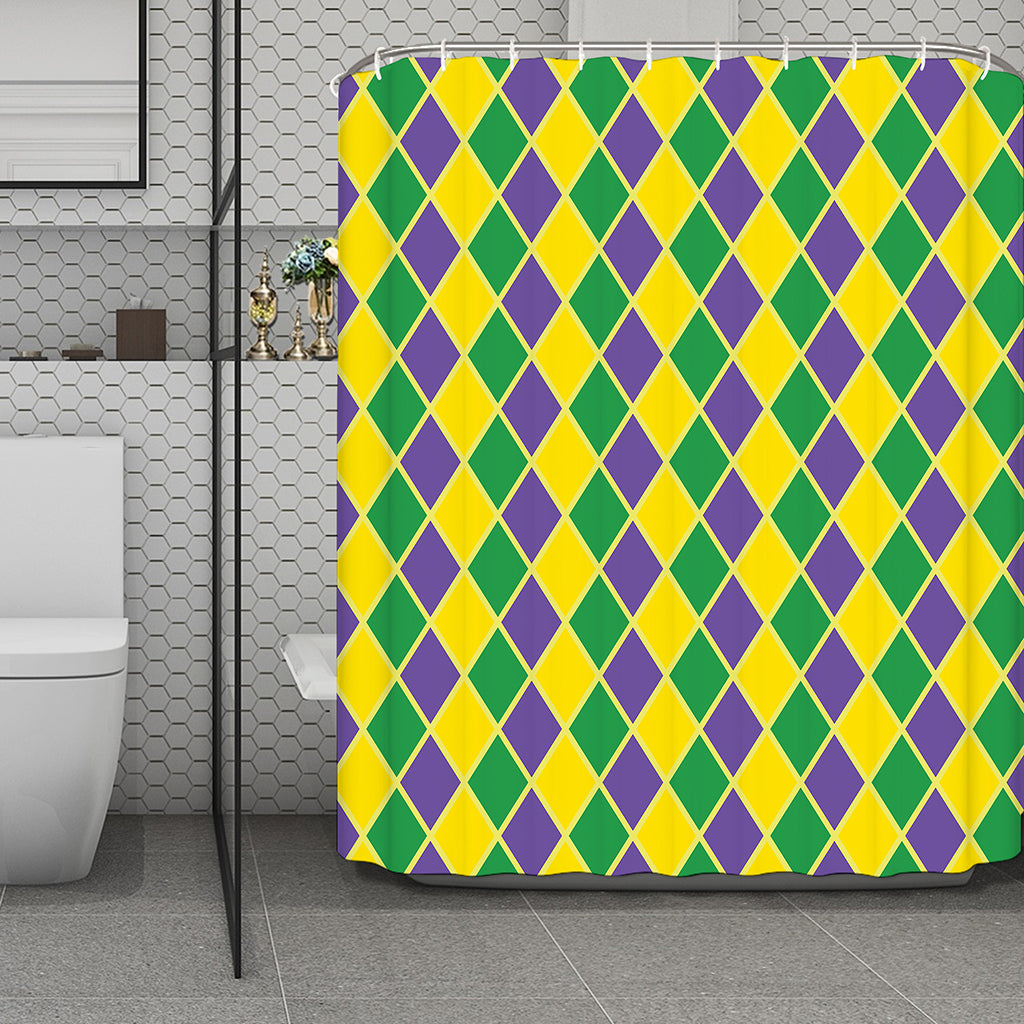 Purple Green And Yellow Mardi Gras Print Polyester Shower Curtain