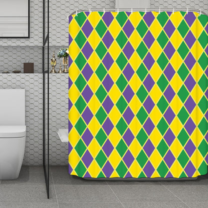 Purple Green And Yellow Mardi Gras Print Polyester Shower Curtain