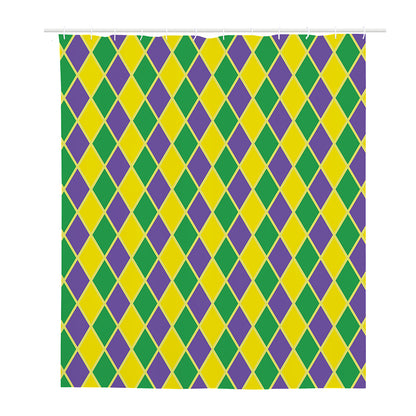 Purple Green And Yellow Mardi Gras Print Polyester Shower Curtain