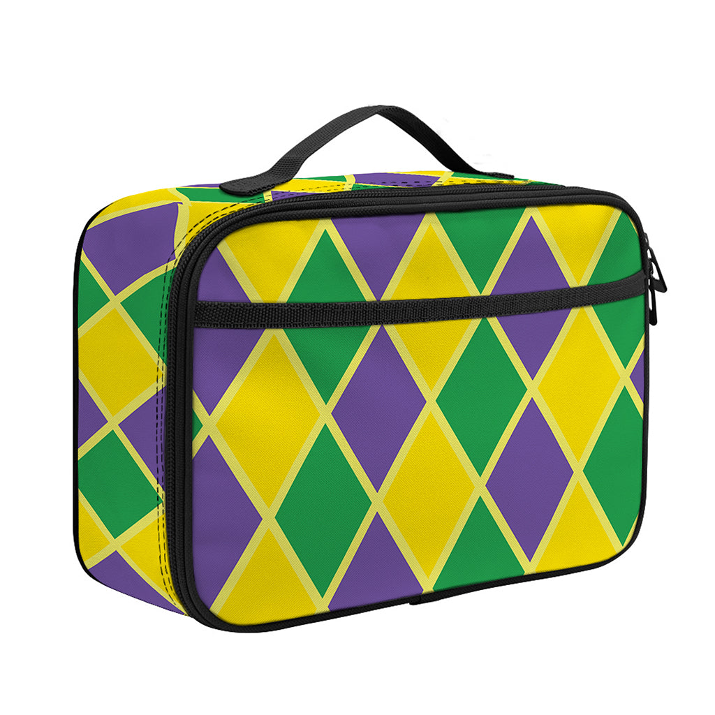 Purple Green And Yellow Mardi Gras Print Portable Lunch Bag