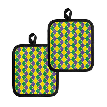 Purple Green And Yellow Mardi Gras Print Pot Holders