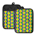 Purple Green And Yellow Mardi Gras Print Pot Holders With Pocket