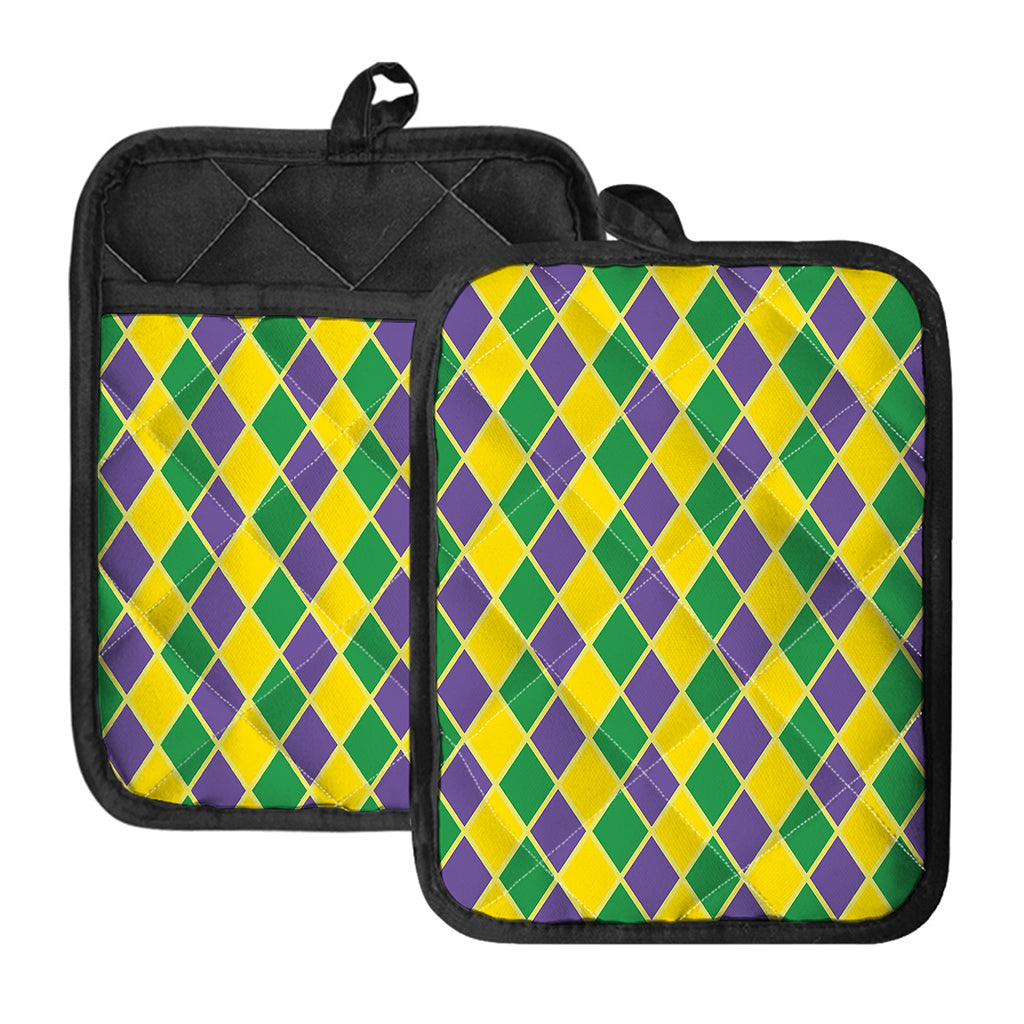 Purple Green And Yellow Mardi Gras Print Pot Holders With Pocket